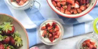 Greek yogurt panna cotta with strawberry basil