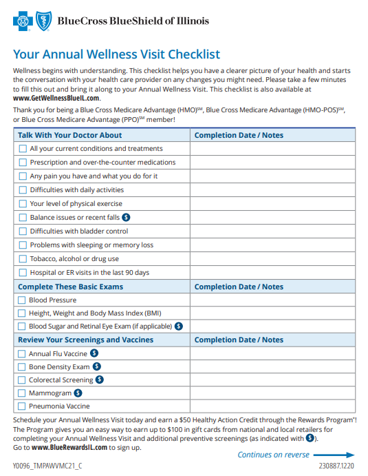 Medicare Annual wellness checklist